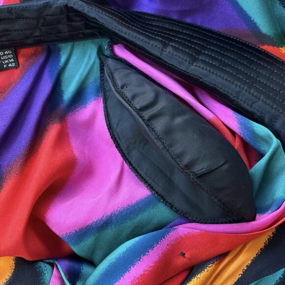 Vtg Louis Feraud Silk 80s Diamond Geo Print Cocktail Dress Multicolor Size US 10 - Picture 12 of 14